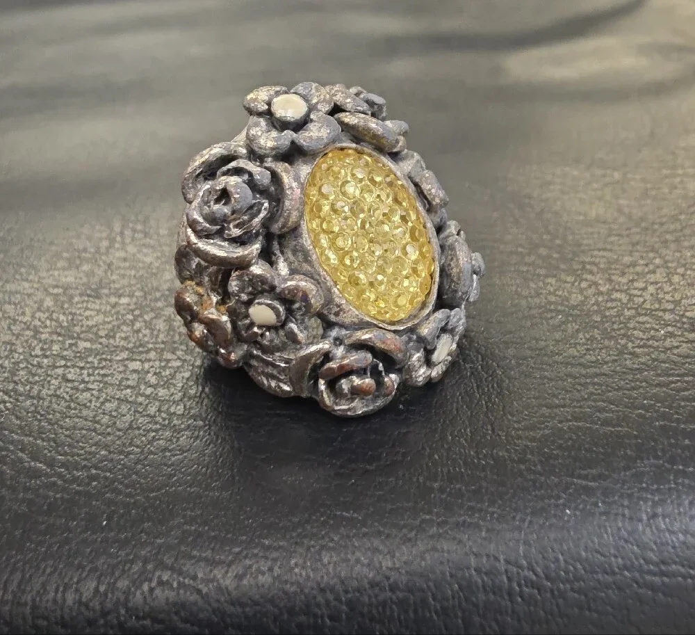 Floral Statement Ring with Gold-Tone Center